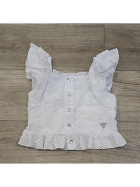 Girl's Guess White Eyelet Ruffle Cotton Blouse- Junior Couture